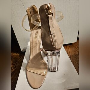 Miss Lola Beige Clear Heel Sandals